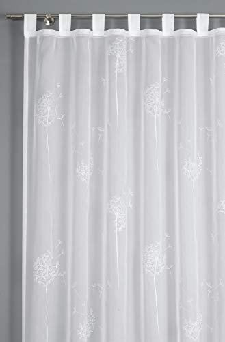 Gardinia Vorhang mit angenähten Schlaufen, Voile Flock Gardine, Transparenter Schlaufenschal, Voile-Flock, Weiß, 140 x 245 cm