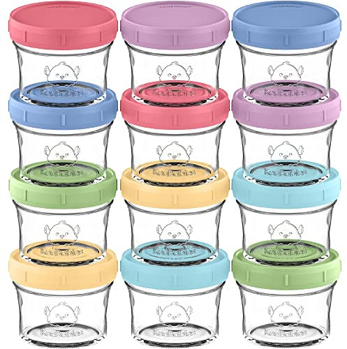 12-Pack Babybrei Einfrieren Behälter Glas - Beikost Baby Zubehör, Mikrowellen Babybrei Behälter,Lecksicher Babynahrung Behälter,Beikost Einfrieren Behälter,Babynahrung aufbewahrung (Nord)