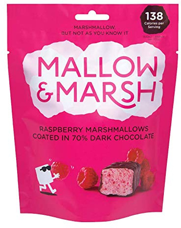 Mallow & Marsh Bolsa de malvavisco de chocolate negro y frambuesa - 100 g, paquete de 2