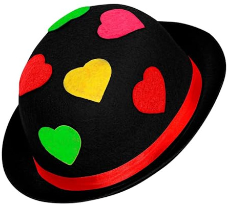 Widmann 16711 - Cappello da Clown, Melone in Feltro, con Cuori, Cappello, Cappello, Costume, Carnevale, Festa a Tema