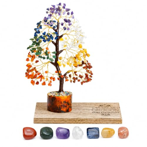 7 chakra Albero sette pietre burattate vassoio legno cristalli regalo donna | idee regalo spirituale per donna portafortuna e pietre curative idea regalo per compleanno di donna o mamma decorazioni casa