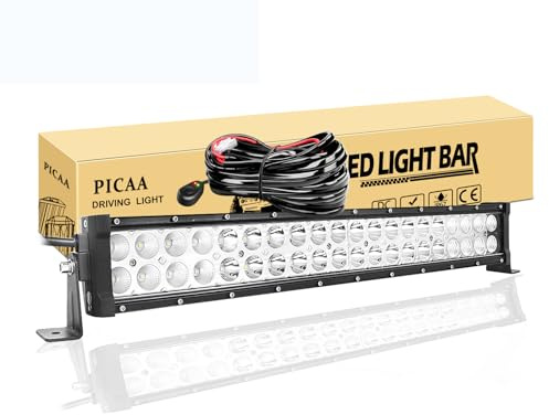 PICAA Led Arbeitsscheinwerfer, 21 Zoll 53.5CM 120W Led Lichtbalken 12V 24V | Mit Kabelbaum 12V,Zweireihig,Lichtleiste, Zusatzscheinwerfer Light Bar, für SUV Offroad ATV UTV Traktor 4x4 Auto,6000K