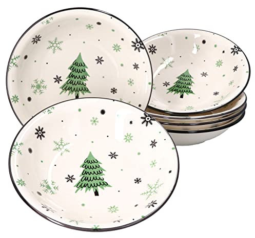 MamboCat Set di 6 piatti da minestra con albero di Natale 450 ml 6 persone Ø 22 cm Piatto da minestra natalizio con albero di Natale e fiocchi di neve Piatto da pasta Piatto da spaghetti Insalatiera