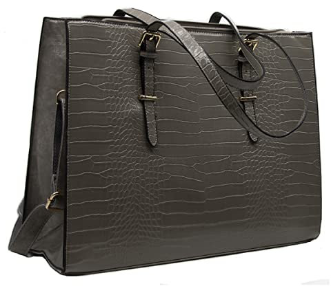 Kitty Laptoptaschen für Damen, 39,6 cm (15,6 Zoll), wasserdicht, PU-Leder, großes Fassungsvermögen, Schultertasche für Damen, für Arbeit, Büro und Business, grau