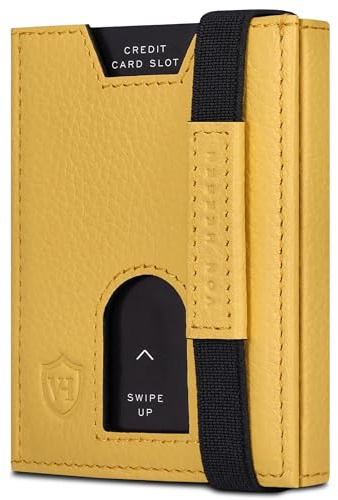 VON HEESEN Leder Slim Wallet - Geldbeutel mit RFID Schutz - Mini Geldbörse für Herren und Damen - Kartenetui Echtleder Karten Portemonnaie klein - Kreditkartenetui Gelb