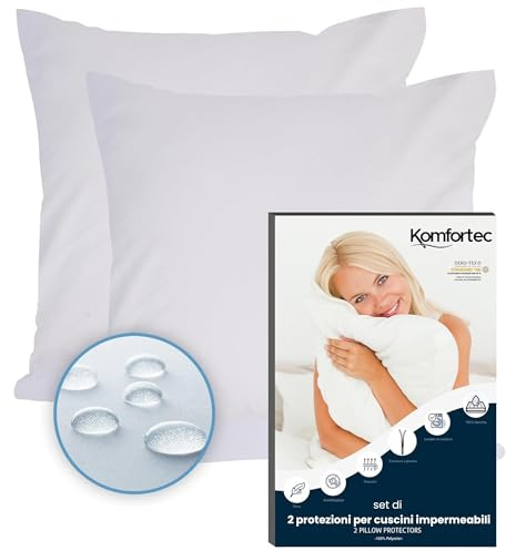 Komfortec Wasserdichter Kissenbezug 40x40 cm 2er Set mit Reißverschluss, Atmungsaktiv, Hypoallergen Kopfkissenbezüge 40x40, Anti-Milben, 2 Stück Kissenschoner 40x40, Weiß