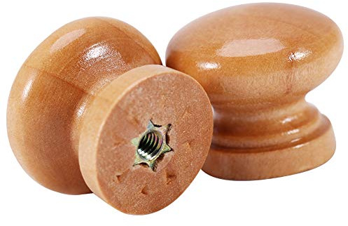 Wooden Round Drawer Knobs, 24mm, 10-Pack, with Screws | Smooth timber mushroom pulls for cabinet, , and wardrobe, - metal system, compact 24mm di