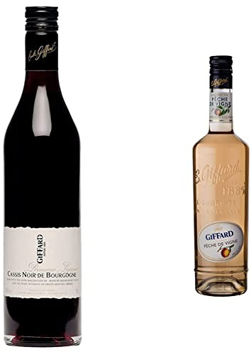 Giffard - Liqueur Cassis Noir de Bourgogne - Recette Française - Fruitée et Intense - 70 cl & Crème de Pêche de Vigne - Crème de Fruits - Recette Française - Fruitée et Douce - 70 Cl