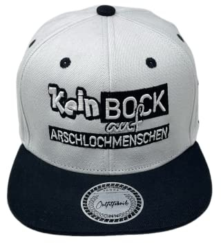 Outfitfabrik Snapback Cap Kein Bock auf Arschlochmenschen in weiß, Schirm in schwarz, weißer 3D-Stick, für Männer und Frauen, One Size, verstellbar