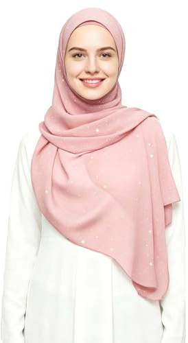 Lina & Lily Damen Hijab Kopftuch Schal mit Glitzer aus Premium Chiffon 72 x 190cm
