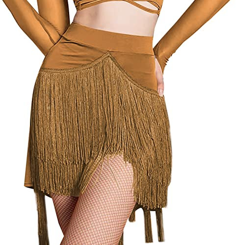 SEAUR Damen Tanzrock Latein Tango Fransen Rock Unregelmäßig Bauchtanz Hüfttuch Rumba Cha Cha Samba Ballsaal Tanzkleid - S
