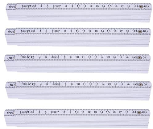 5 Stück Zollstock 2 Meter - Meterstab extra bruchsicher & Messgenau & leicht zu lesen - weiß