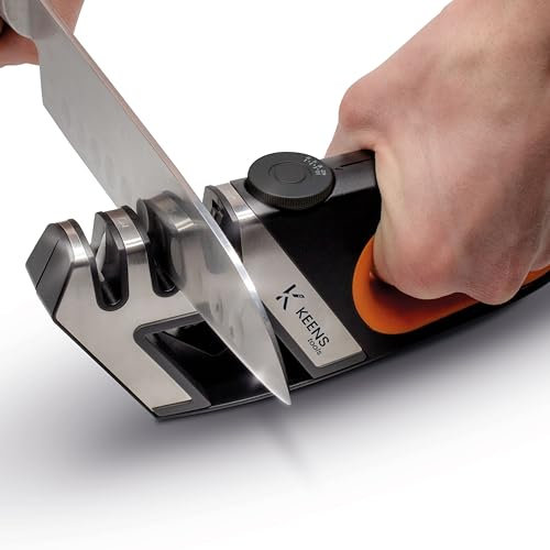 Keens Tools: affilacoltelli manuale con angolo di affilatura regolabile affilacoltelli 3 stadi, con slot affila forbici. affila coltelli da cucina, affilacoltelli professionale per coltelli da cucina