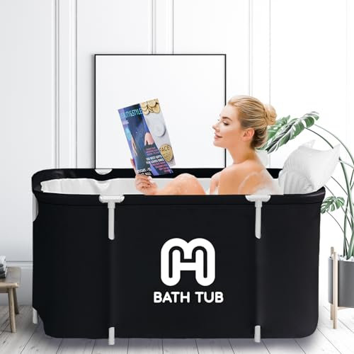 HotMax Kit de baignoire portable, baignoire de trempage pliable pour adultes, baignoires autoportantes, bain à remous, bain de glace, baignoire spa familiale (noir)
