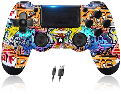 Controller Compatibile con Ps-4,Controller Wireless Joystick Compatibile con PS-4/Pro/Slim/PC,Batteria Integrata da 600 mAh con Doppio Sensore di Vibrazione/6 Assi (Graffiti)