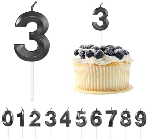 Geburtstagskerzen Zahlen 3,Kerzen,Schwarze 3D Geburtstagskerzen | Zahlenkerze für Kinder Jungen Mädchen Geburtstags Jubiläum,Torte Tortendeko,Geburtstag für Jahrestag Partys,Kerze 3