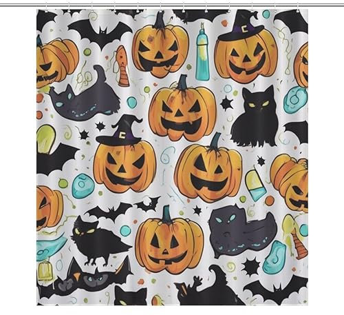 NHSY Tenda da doccia per Halloween, fantasma, zucca, gatto nero, pipistrello, ragno, tenda da doccia per bambini