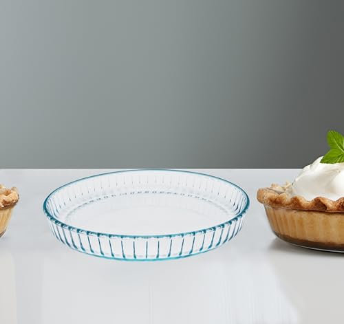 RONDURE 25,4 cm Glas-Kuchenplatte zum Backen, Glas-Kuchenform, Servierplatte oder Pfanne, perfekt für Quiches und Aufläufe, Braten, 22,9 cm