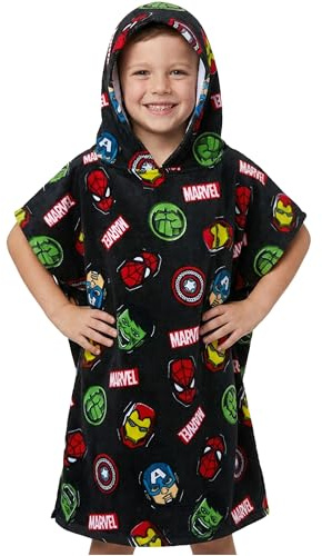 Get Trend Marvel Spiderman Badetuch Poncho Badeponcho Kinder Strandtuch Jungen mit Kapuze Schnelltrocknendes Handtuch für Strand Schwimmen Duschen (Mehrfarbig Avengers, 6-9 Jahren)