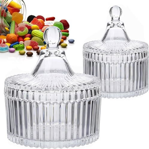 2 Piezas Tarros de Cristal con Tapa, 100/300ml Caja de Dulces de Vidrio, Cristal Tarro De Vidrio Storage Tarros Decorativos Transparente para Caramelos, Joyas, Decoración del Hogar (2 Tamaños)