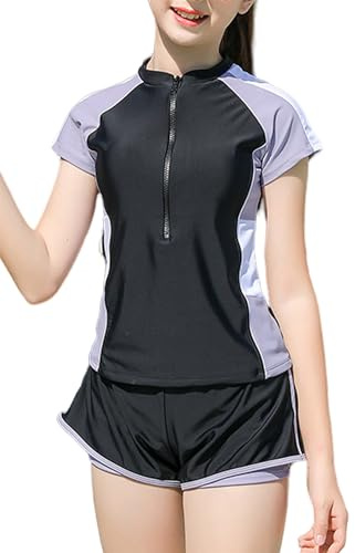 Happy Cherry 1/2-delars baddräkt, UPF 50 + UV, tonåring, flicka, 6–16 år, rashguard, kortärmad, lug, strand, semester, 140, Svart 5 (2 st), 11-13 �r
