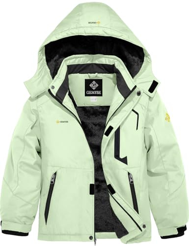GEMYSE Veste de Ski Enfant Garçon Blouson Hiver Chaud avec Capuche Imperméable Coupe-Vent et Doublure Polaire(Vert Aqua,140-146)