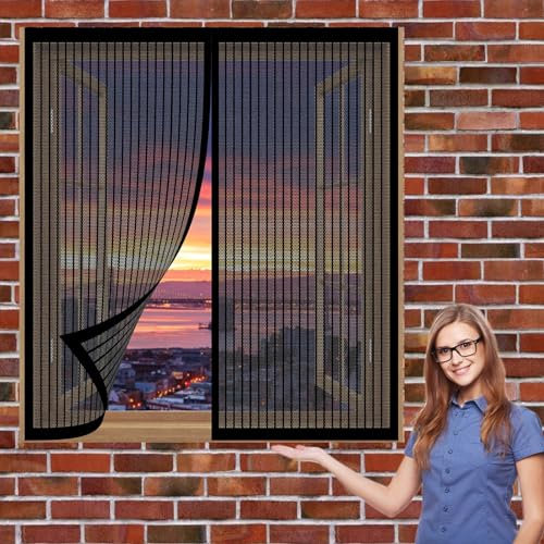 Fliegenschutzgitter für Fenster 110 x 108 cm Fliegengitter Magnet Kein Stanzen Erforderlich Easy Install Magnet Fliegengitter für Alle Universalfenster, Schwarz