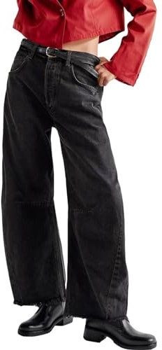 Baggy Jeans Damen High Waist, Weite Hose Damen Jeanshose,Denim Hosen Damen Haremshose Weites Bein Flared Freizeithose Jogginghose Boyfriend Damenjeans Schlaghose Zerrissene Saum Jeanshosen für Frauen