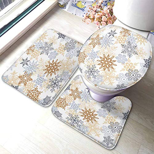 Set 3 Teilig Badvorleger Schneeflocken Weihnachten Schneeflocken Nahtlose Muster Hintergrund Wc-Deckelbezug Dekorative Langlebige Badgarnitur Badematten, Für Dusche, Badewanne