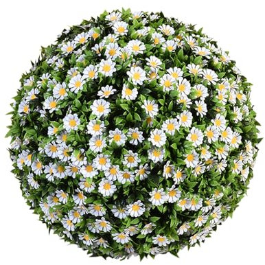 Daisy Artificial Plant Topiary Ball, Faux Daisy Boxwood Balls, Hanging Faux Plants Balls, Spheres Decorative,Artificial Plants Ball for Indoor Outdoor, Green Plant Balls, Garden Wedding Decor (30cm)