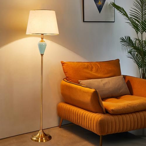 Mengjay Stehlampe Wohnzimmer Vintage Stehleuchte,E27 Leselampe Standleuchte mit Leinen Lampenschirm & Fußschalter,Moderne Stehlampe für Schlafzimmer, Wohnzimmer,Studio