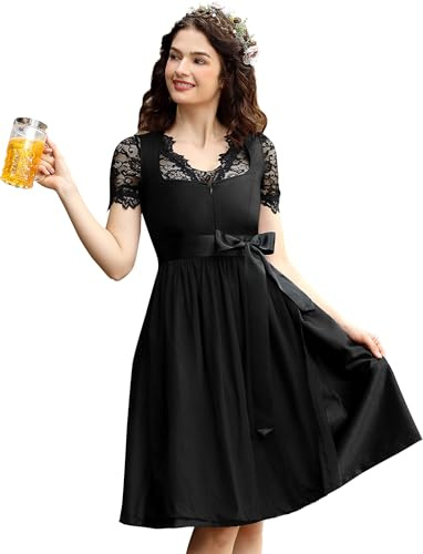 Hobrounn Dirndl Damen Midi Trachtenkleid 3tlg. Trachtenmode Trachtenrock Kleid Dirndlbluse DirndlschüRze für Oktoberfest Von Gr.34-48