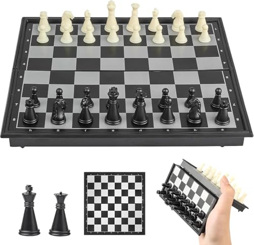 Schachspiel Magnetisch, Schachbrett Einklappbar, Reiseschach Klein, Schachspiel Kinder und Erwachsene, Schwarz und Weiß 20 × 20 cm, Mini Schach für Familie Party, Reisen