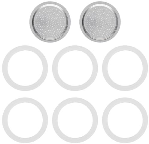 XPEX 2Er Set Dichtung Für Espressokocher 6 Tassen 6 X Dichtungen Und 2 Sieb,Dichtung 6 Tassen, Ersatzdichtung Silikon,Dichtungsringe Für Kaffeekannen Für Espressokocher(Weiß)