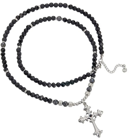 Dazylleco Lange Perlenkette Herren Halskette Perlen Schwarz Braun Lang Modeschmuck Kette Lang Geburtstagsgeschenk für Ihn(24021-1)
