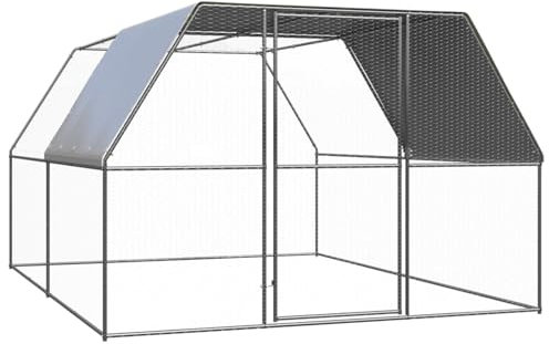 IKAYAA Freilaufgehege Hühner 3 x 4 x 2 m Hühnerstall Verzinkter Stahl Hühnergehege Freilauf Groß mit Sonnenschutzdach und Tür für Haustierkäfig Hühnerkäfig Vogelkäfig Kleintiere Silber und Silbergrau
