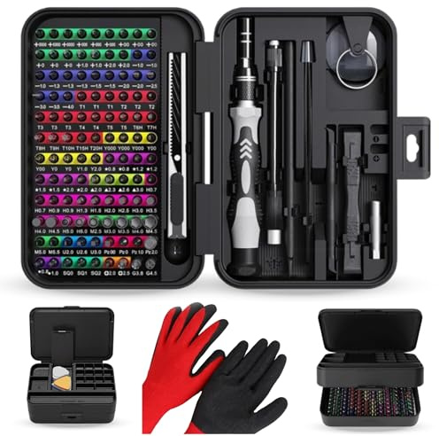 QJF Destornillador de Precisión magnético de 132 Pzs, Kit Completo para Reparaciones variadas, Ergonomico y Duradero, Destornillador Precision PS4, PS5, Xbox, PC, Mac, + Guantes Regalo