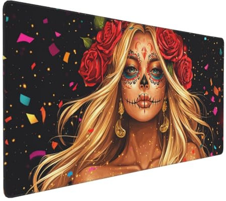 Gaming Mauspad XXL gotisch Mousepad 1000x500x4mm Frau Verlängertes Mauspad Schreibtischauflage,Genähte Kanten Mauspad,Verbessert Präzision und Geschwindigkeit Wasserdicht Geeignet für Büro und Spiele