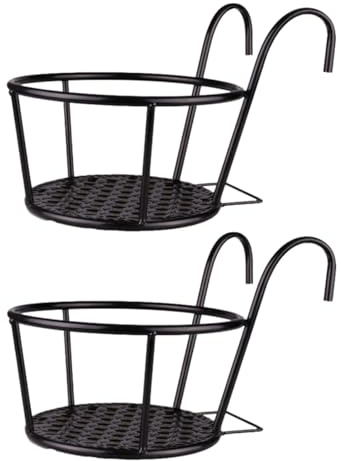 2 Pezzi Cestino per Fioriere Sospese Multiuso in Ferro da,fioriere da balcone ringhiera,Porta Piante per Ringhiera,Design Elegante da Appendere,capacità di Carico,Adatto per Patio,Balcone,Portico