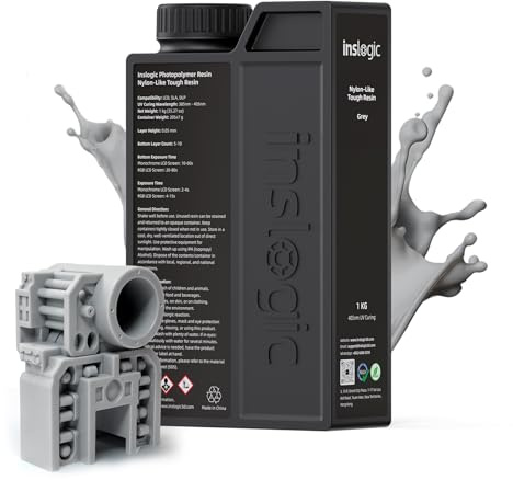 Inslogic Nylon-ähnliches zähes 3D Druckharz Hohe Schlagfestigkeit & Flexibilität für LCD/DLP/SLA-3D-Drucker, geringe Schrumpfung, 365-405 nm UV-Aushärtung für funktionale Teile, 1kg, Grau