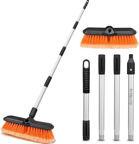 ARTIPOLY Brosse de lavage de voiture 165,1 cm, manche long, brosse de nettoyage douce anti-rayures 25,4 cm, kit portable pour camping-car, camion, maison, revêtement