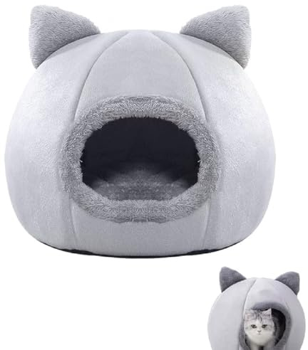 Vogueinstore Deep Sleep Comfort Cat Bed, Tiefschlaf Komfort-Katzenbett, Katzenbett Höhle, Katzenhaus Indoor, Gemütliches Hundehaus, Katzenhöhlen mit Abnehmbaren und Waschbaren Kissen (Gray, M)