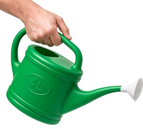 TECHZOCO Regadera de plástico, Regadera para Interior y Exterior, regadera de jardín, Diseño con Pico, Accesorio de riego, Asa de Transporte, Cabezal Efecto Lluvia, Verde, 4 litros