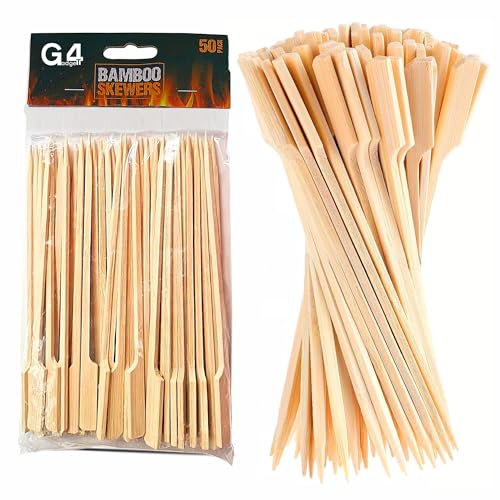 G4GADGET 50 Pack Bamboo Paddle Skewers 20cm – Wooden Flat Sticks for BBQ, Kebabs, Chicken Skewers, Appetizers, Fruit, Party Picks, Cocktail & Buffet Sticks
