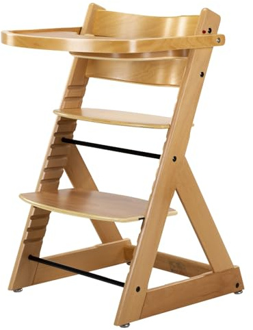 Asalvo PINOCCHIO Trona Evolutiva de Madera, Desde 6 Meses hasta 35 kg, Convertible en Silla, Arnés de 5 Puntos, Bandeja y Reposapiés, Estilo Nórdico y Robusta