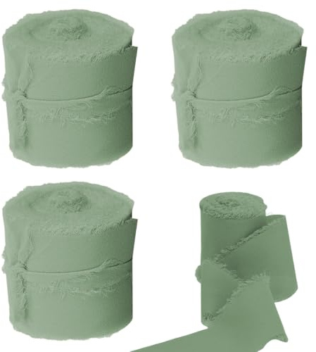 ZILZUFA Cinta de Regalo de Gasa Verde Grisáceo Cinta de Gasa Cinta de Lazo Cinta de Tela de Boda 15 m x 30 mm