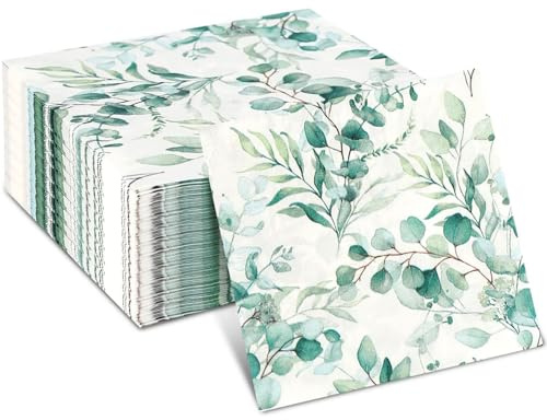 Servietten Eukalyptus Grün - 60 Stück Servietten Grün, 2 Lagige Vintage Eukalyptus Papierserviette für Geburtstag, für Geburtstag Hochzeit Taufe Kommunion und Jede Feier Party(33x33cm)