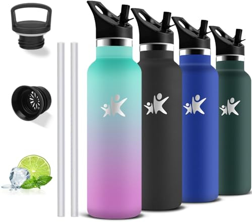 Grsta Botella Agua Acero Inoxidable, Botella Termica 0.75 litro, Fácil de Limpiar, Cantimplora con Pajita, A Prueba de Fugas, Cantimplora Gym, Acero Inoxidable 18/8, Termo para Deportes, Yoga, Running