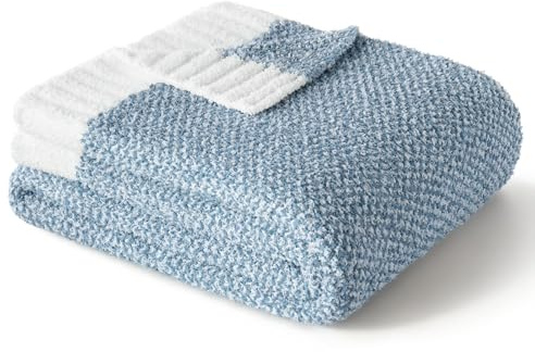 Exclusivo Mezcla Karierte Decke, Weiche Gestrickte Kuscheldecke, 150x200 cm | Kuschelige Karo Fleecedecke, Weich und Flauschig für Sofa und Bett, Wohndecke als Bettüberwurf, Meliertes Steingraublau