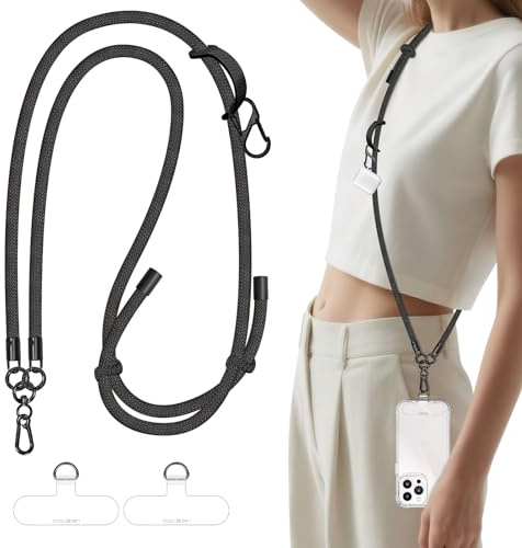 UKON Mobile Phone Lanyard Crossbody Phone Strap, Adjustable Nylon Neck Strap with 2pcs TPU Patchs Anti Theft Body Straps for iPhone